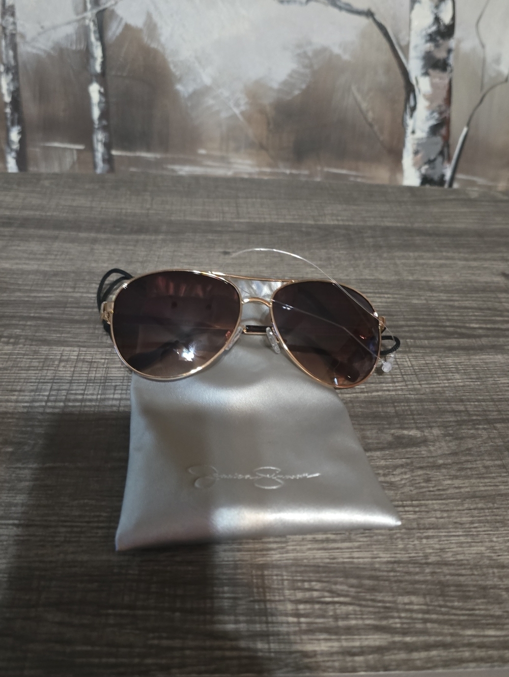 Jessica Simpson Aviator Sunglasses - Gold Frame with Brown Lenses
